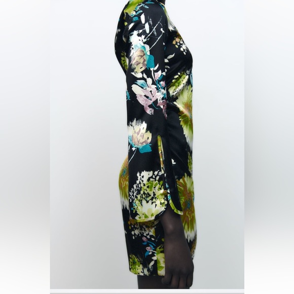 ZARA GATHERED PRINTED DRESS MULTICOLORED SIZE XS NWT - Picture 6 of 8